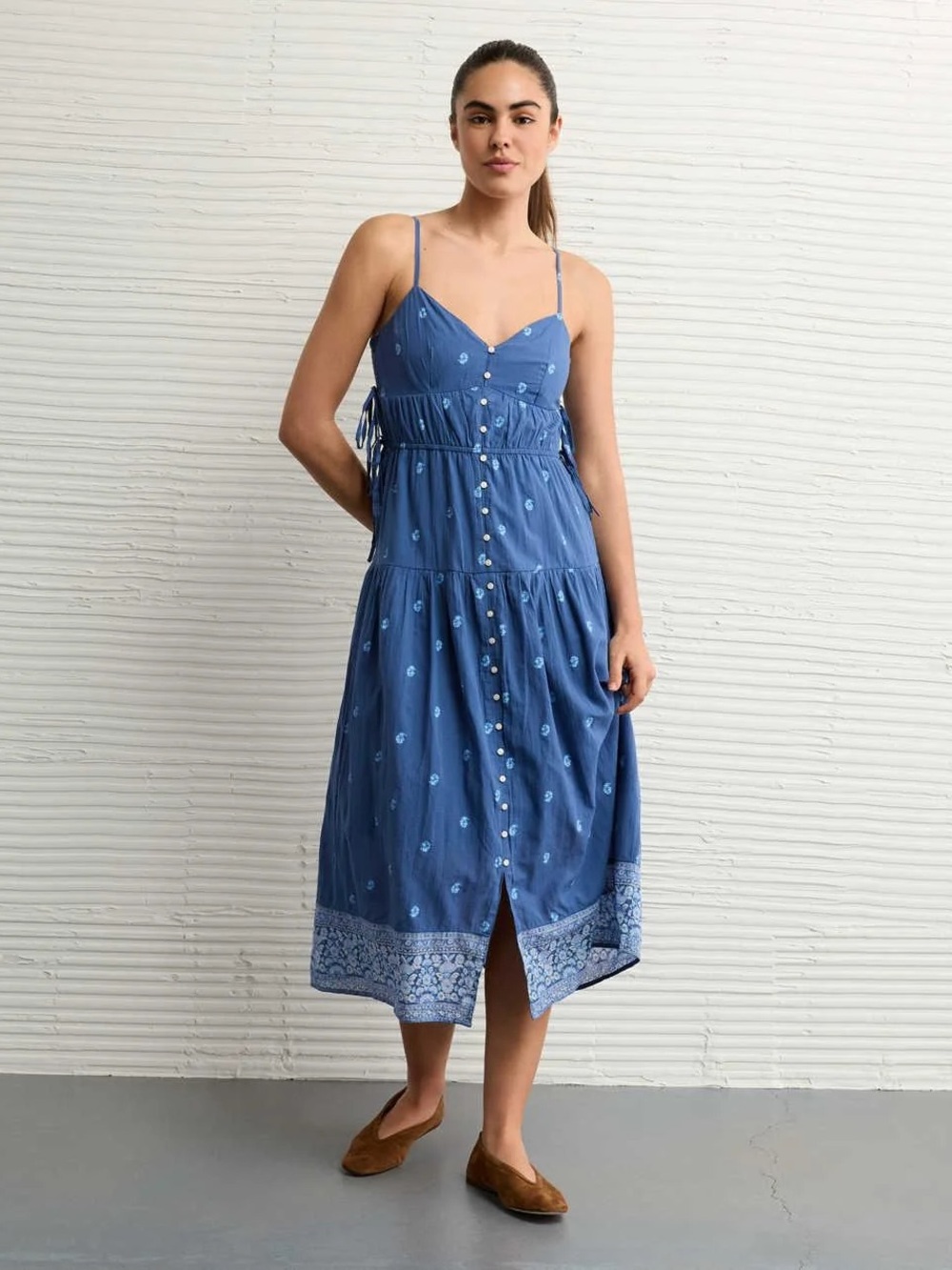 AE V-Neck Side Tie Midi Dress